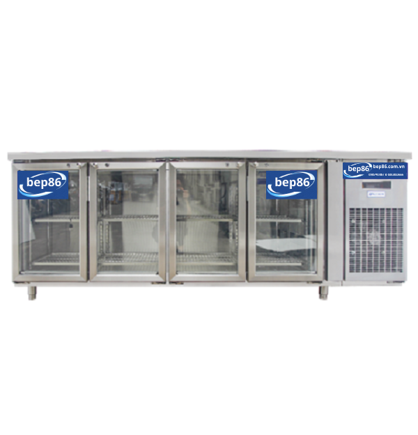 Tủ bàn mát quạt gió 4 cánh mở kính 2250x750x850