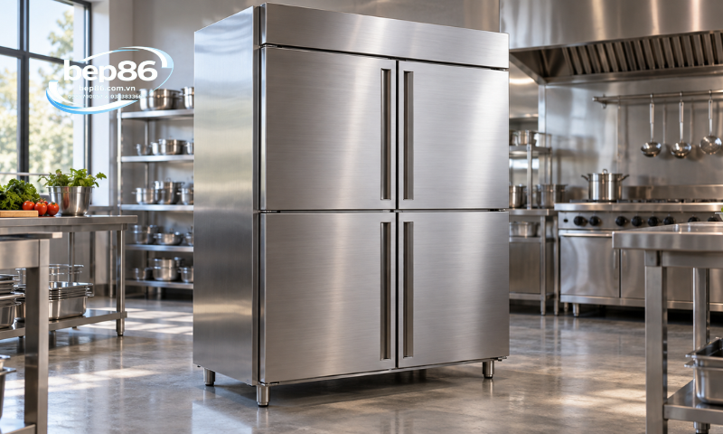 Kiểm tra thân vỏ và cánh tủ đông mát 4 cánh inox