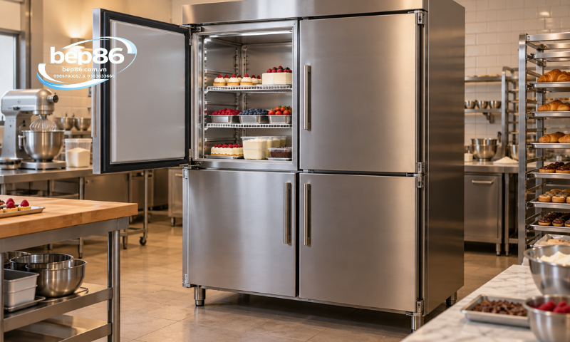 Kiểm tra thân vỏ và cánh tủ đông mát 4 cánh inox