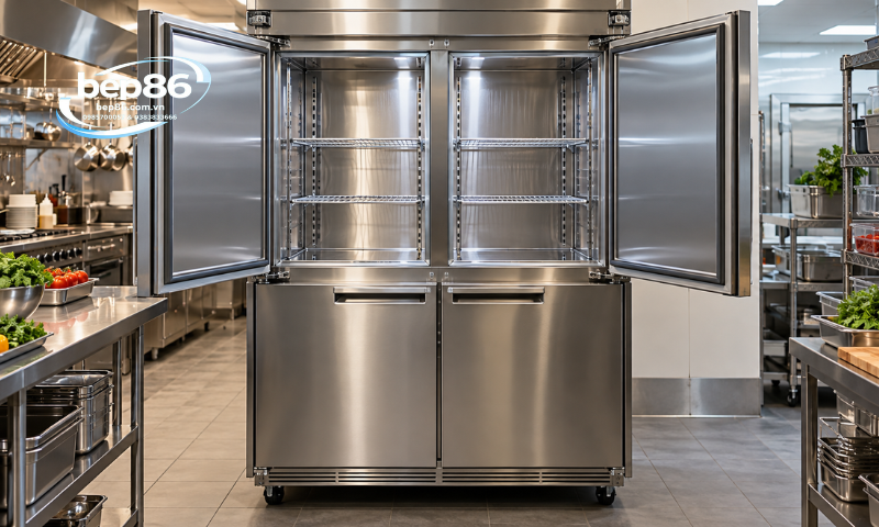 Kiểm tra thân vỏ và cánh tủ đông mát 4 cánh inox