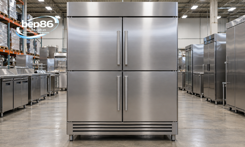 Kiểm tra thân vỏ và cánh tủ đông mát 4 cánh inox
