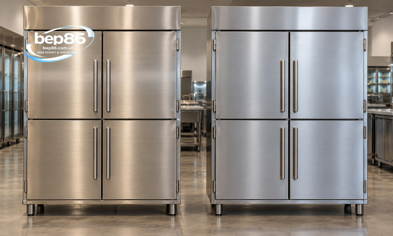Tủ đông mát 4 cánh inox 201 hay 304