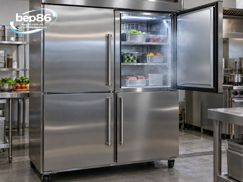 tủ đông mát 4 cánh inox 201 hay inox 304