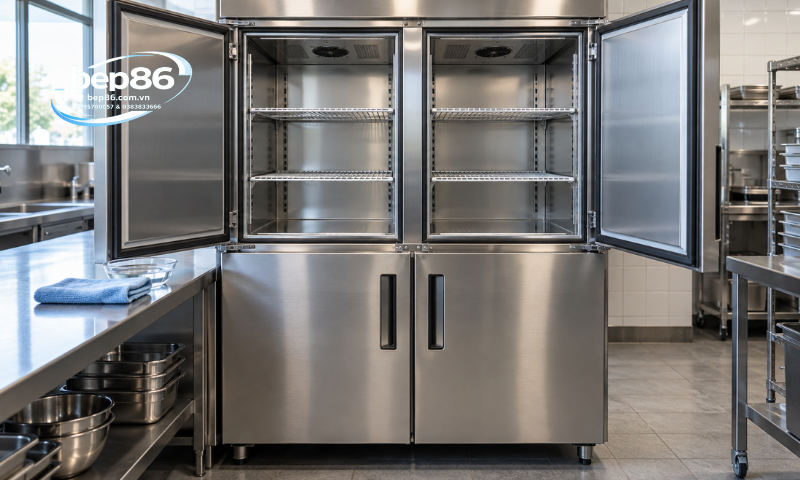 Vệ sinh tủ đông mát 4 cánh inox