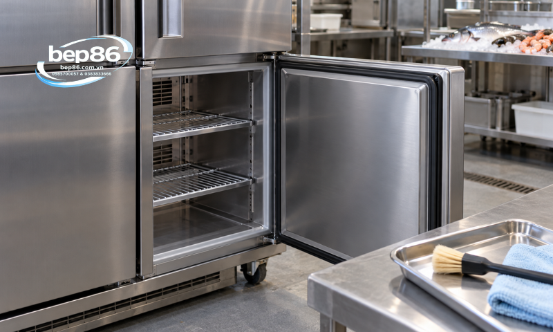 Vệ sinh tủ đông mát 4 cánh inox
